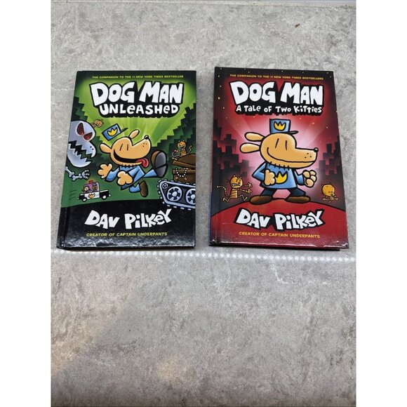 DOG MAN Hardcover lot of 2 books: Unleashed + Tale of Two Kitties. New - Picture 1 of 8